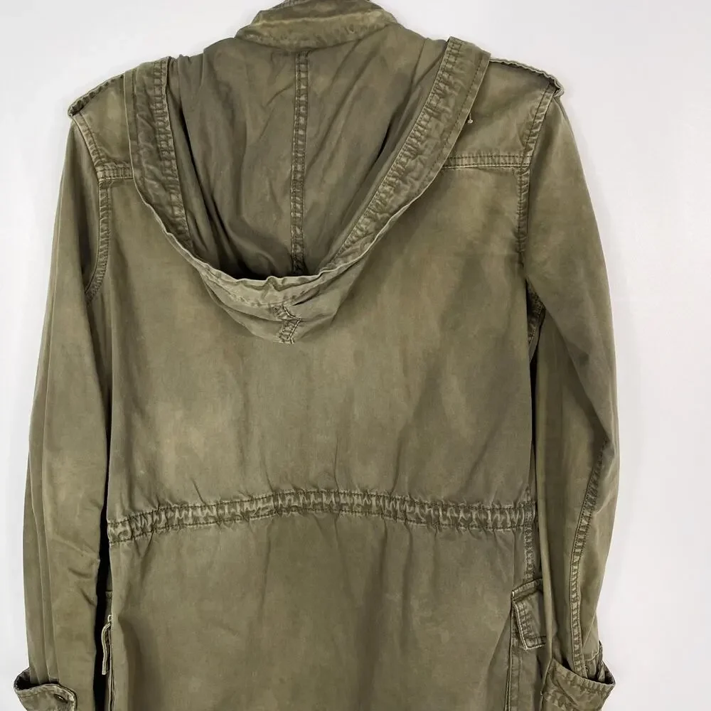 Aritzia Talula XXS Olive Green Trooper Utility Jacket Hooded Cinch Waist 2XS